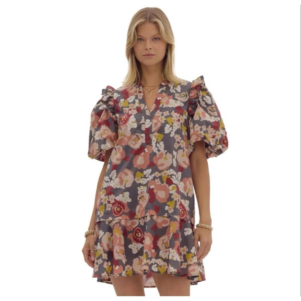 Entro floral puffed sleeve dress